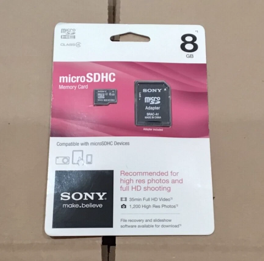 Sony 8GB microSDHC Memory Card Class 4 with SD Adapter SR8A4/TQMN - Image 1 of 1