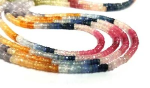 16" Natural Multi Sapphire Faceted Heishi Cut Beads AAA Sapphire Tyre Beads 4mm - Picture 1 of 5