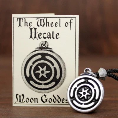 Pewter Wheel of Hecate Necklace Greek Goddess Wiccan Pendant Wicca Witch Jewelry - Image 1 of 4