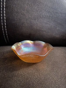 Vintage Amber Carnival Glass Crimped Bowl- Small Size - Picture 1 of 3