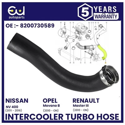 INTERCOOLER TURBO HOSE PIPE FOR RENAULT MASTER MOVANO B NV400 2.3 DCI 8200730589 - Image 1 of 4