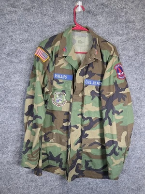Vintage Civil Air Patrol BDU Jacket Mens Medium Long Woodland Camo Patches 90s - Image 1 of 4