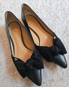 Ballerine Tory Burch tg 7 Rosalinda nere in pelle stampata piatte con fiocco - Foto 1 di 6