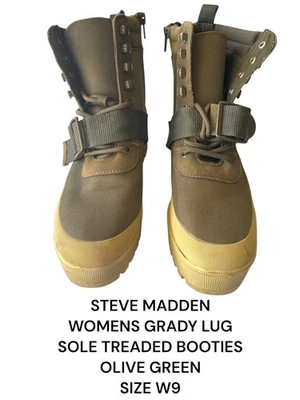 Botas de cuero negras Steve Madden para mujer, suela gruesa Grady Combat talla 9 Foto 1 de 4