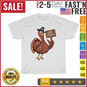 Thanksgiving Turkey Eat Pizza Thankful Gobble Design Outfit T Shirt Men Women - Picture 1 of 9