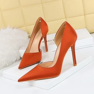 Women's 2023 Fashion Satin Pointed Toe High Heel D'Orsay Pump Dress Shoes - Picture 1 of 16