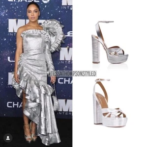 Aquazzura Sundance 140 Silver Leather Platform Heeled Sandals Sz 39.5 - Picture 1 of 17