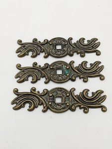 Vintage Set Of 3 Brass Escutcheon Plate for Drawer Pull  - Picture 1 of 3
