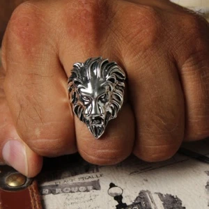 3D Edelstahl Ring Löwe Löwenkopf Lion Biker Kelten Mittelalter Gothic Herren - Bild 1 von 3