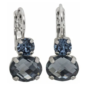 Mariana Rhodium Plated BLUE GRAY GREY Oval SPECIAL PILLOW CUT Crystal Earrings - Picture 1 of 1