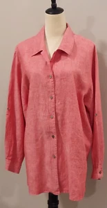Elisabeth by Liz Claiborne Damenbluse rot Leinen Rollriegelärmel Knopfleiste 2X - Bild 1 von 9