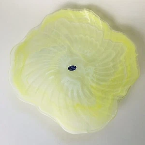 Murano Lavorazione Arte Glass Made in Italy Yellow White Bowl 10" - Picture 1 of 10