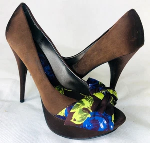 Zapatos Tacones Altos Marrón Punta Abierta Reino Unido Talla 6 Negro Gardenia Usado - Imagen 1 de 8