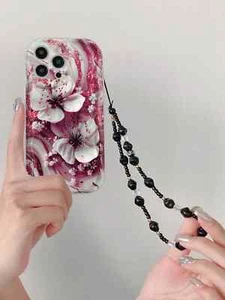 Custodia bordo onda crema fiore con catena antiurto creativa per iPhone - Foto 1 di 4
