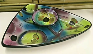 Platter & Bowl MCM Stone Lite Clay Art Retro Martini Olive motif 2 Piece set - Picture 1 of 12