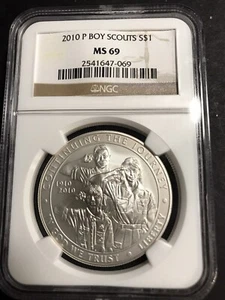 2010 P Boy Scouts Silver $1 NGC MS 69-Great Investment For The Future !! - Picture 1 of 3