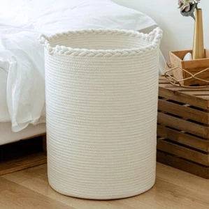 58L Woven Laundry Basket,Cotton Tall Laundry Hamper for Blankets,Clothes,Pillows - Picture 1 of 9