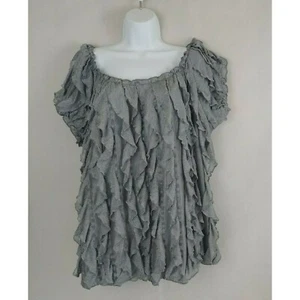 Once Again Woman Solid Gray/Silver Polyester Ruffle Blouse Plus Size 2X - Picture 1 of 5