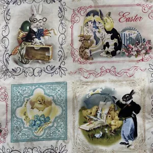 "Easter Tale" Kate Ward Thacker Bunny Chicks Antique Card Cotton Fabric 30" x44" - Picture 1 of 8