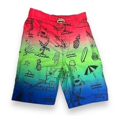 Appaman Boys 8 Swim Shorts Tie Dye Red Green Blue Underwater Pirate Print - Image 1 of 3