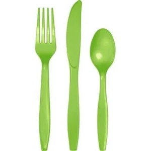 Lime Green Heavy Duty Plastic Cutlery Assort. 24 Pack Tableware Party Supplies - Picture 1 of 1