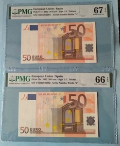 PAREJA BILLETES 50€ ESPAÑA 2002 SERIE V-MO43, PMG 66/67 EPQ, RARÍSIMOS ASÍ - Imagen 1 de 2