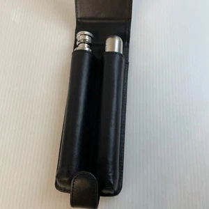 Vintage Stainless-Steel Flask and Cigar Holder Set with Black Leather Case - Picture 1 of 3