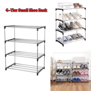 4-Tier Small Shoe Rack, Narrow Stackable Shelf Organizer for Entryway, Black - Picture 1 of 7