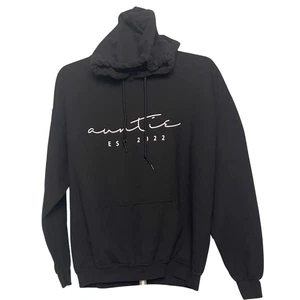 GildanWomens Black Auntie Est 2022 Hoodie Size L Cotton Blend Graphic Sweatshirt - Picture 1 of 5
