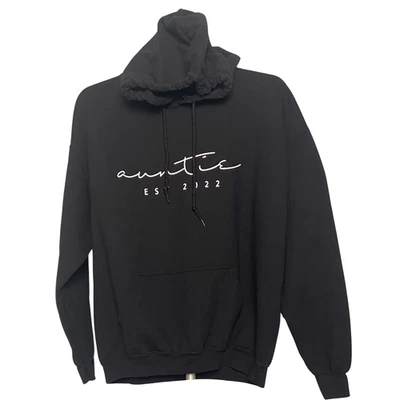 GildanWomens Black Auntie Est 2022 Hoodie Size L Cotton Blend Graphic Sweatshirt - Image 1 of 4
