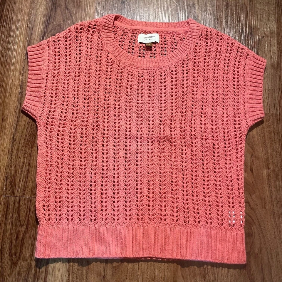 Sonoma Life & Style Knit Short Sleeve Shirt Crew Neck Blouse Pink Women Medium - Image 1 of 4