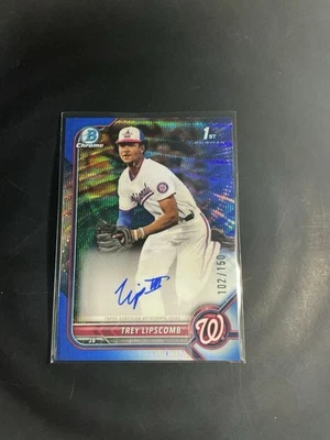 Trey Lipscomb 2022 Bowman Draft Chrome 1st Blue Wave Refractor Auto #/150 - Image 1 of 2