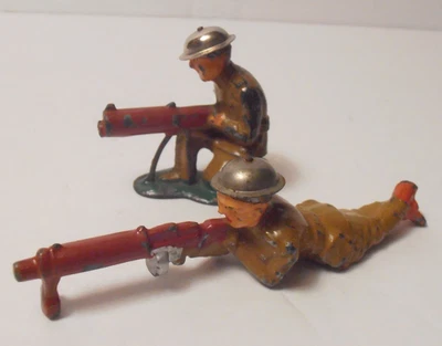 Lote de 2 soldados de juguete Barclay Manoil *FIGURAS DE SOLDADO DE AMETRALLADORA ARRODILLADAS Y PROPENSAS Foto 1 de 4