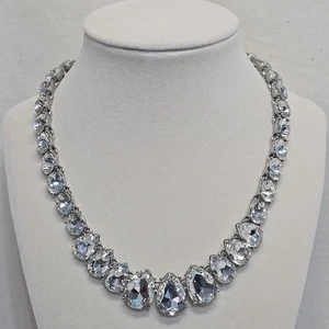 CHARTER CLUB Crystal Silver Tone Collar Statement Necklace Sparkly Bling Classic - Picture 1 of 8