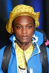 PRADA S/S 2017 Yellow Palm Tree Print Silk Faille Cap HAT with Strap M NWT - Picture 1 of 11