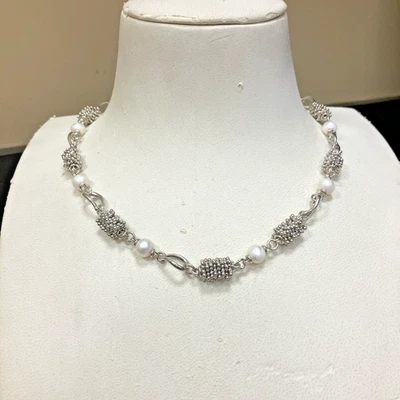 VTG Michael Dawkins Sterling Silver Station 18” Necklace Pearls Rondelle Beads - Image 1 of 4