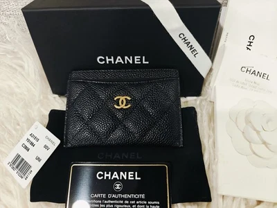 Cartera con tarjetero Chanel en cuero caviar negro con GH 100% auténtica Foto 1 de 4