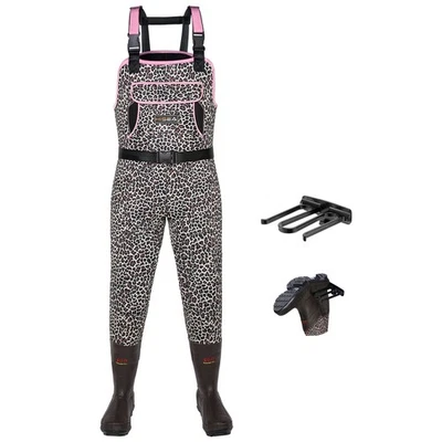 HISEA Women Chest Wader Hunting Fishing Wader w/Boots Classic Pink Leopard-US 8 - Image 1 of 4