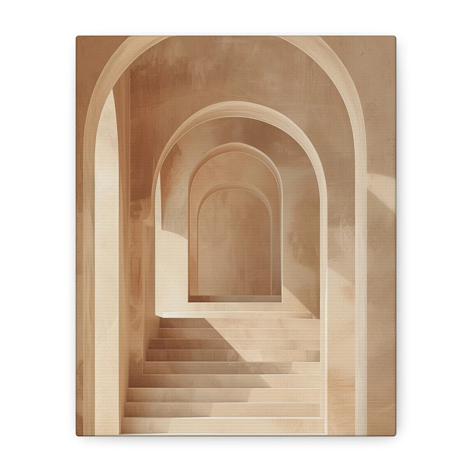 Minimalist Stair Arch Canvas Wall Art Neutral Beige Modern Architectural Print - Image 1 of 1