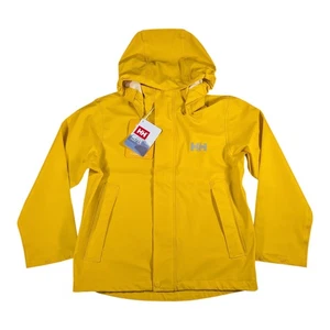 Helly Hansen Juniors Moss Rain Jacket Yellow Size 8 - Waterproof Hooded Coat - Picture 1 of 12