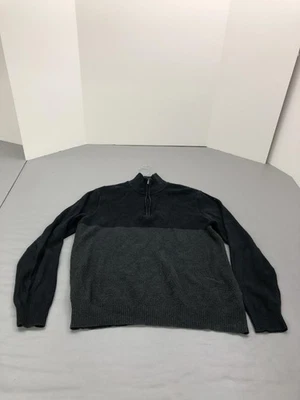 Suéter Calvin Klein Para Hombre Mediano Negro Gris Dos Tonos Media Cremallera Cuello Simulado Pullover Foto 1 de 4
