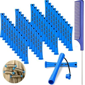 48 Pcs 0.35 Inch Plastic Hair Perm Rods with Pintail Comb Rat Tail Comb - Picture 1 of 7