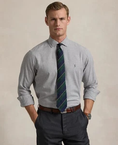 $125 Polo Ralph Lauren Classic Fit Gingham Twill Shirt, White/Grey, Large - Picture 1 of 3