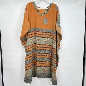 Women's Sari Knot Sari Pure Silk Midi Length Kaftan Chestnut and Sage One Size - Picture 1 of 3