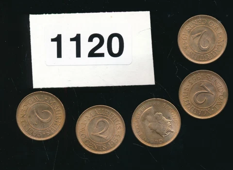 MAURITIUS - 2 CENTS - 1953- RED BU - LOT OF 5 COINS - #1120 - WOW Cover