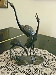 PRACHTVOLLES ANTIKES BRONZE-DISPLAY VON KRANICHEN - 18 ZOLL HOCH - Bild 1 von 6