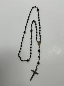 Black Ebony Wood Beaded Rosary Unmarked 15" long - Picture 1 of 10