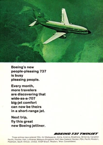 Pubblicità stampa vintage Boeing 737 Twinjet 1968: People Pleasing - Foto 1 di 1
