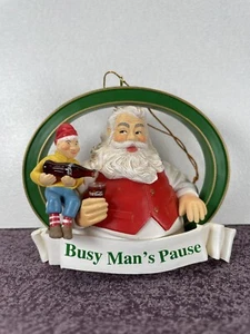Vintage Coca-Cola Trim-a-Tree SANTA CLAUS W/ Elf "Busy Man's Pause" Ornament - Picture 1 of 6