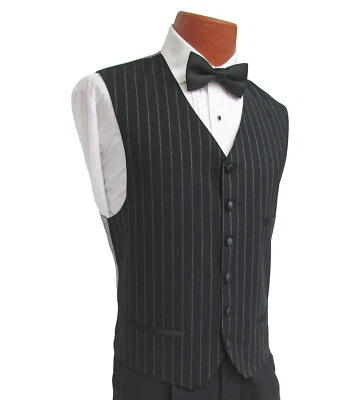 Men's Ecko Black Tuxedo Vest Set with Bow Tie Pinstriped Wool - Size Medium - Image 1 of 4